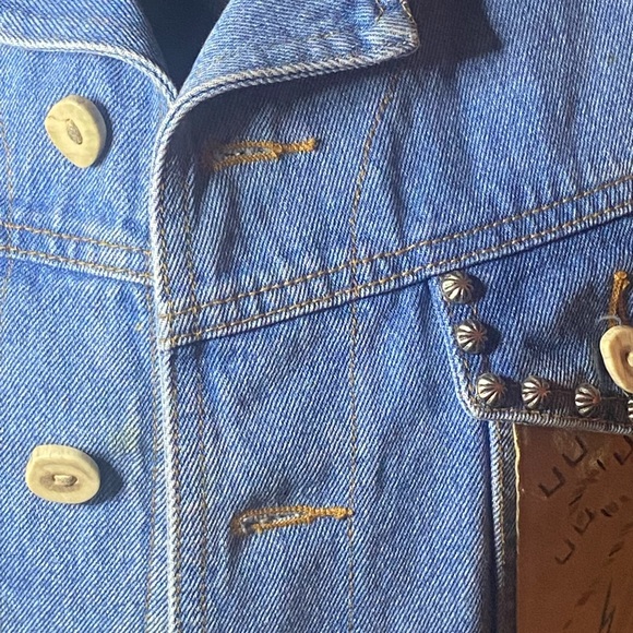 COPY - Patricia Wolfe Artist Hand Painted Horse Denim and Suede Vest - Picture 7 of 10